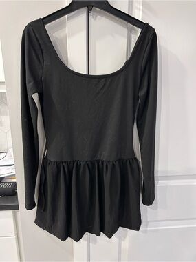 Kali Fashions Black Long Sleeve Peplum Dress Scoop Neck Midi Dress Everyday